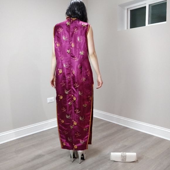 NWT Shiny purple sleeveless qipao cheongsam - Picture 4 of 11